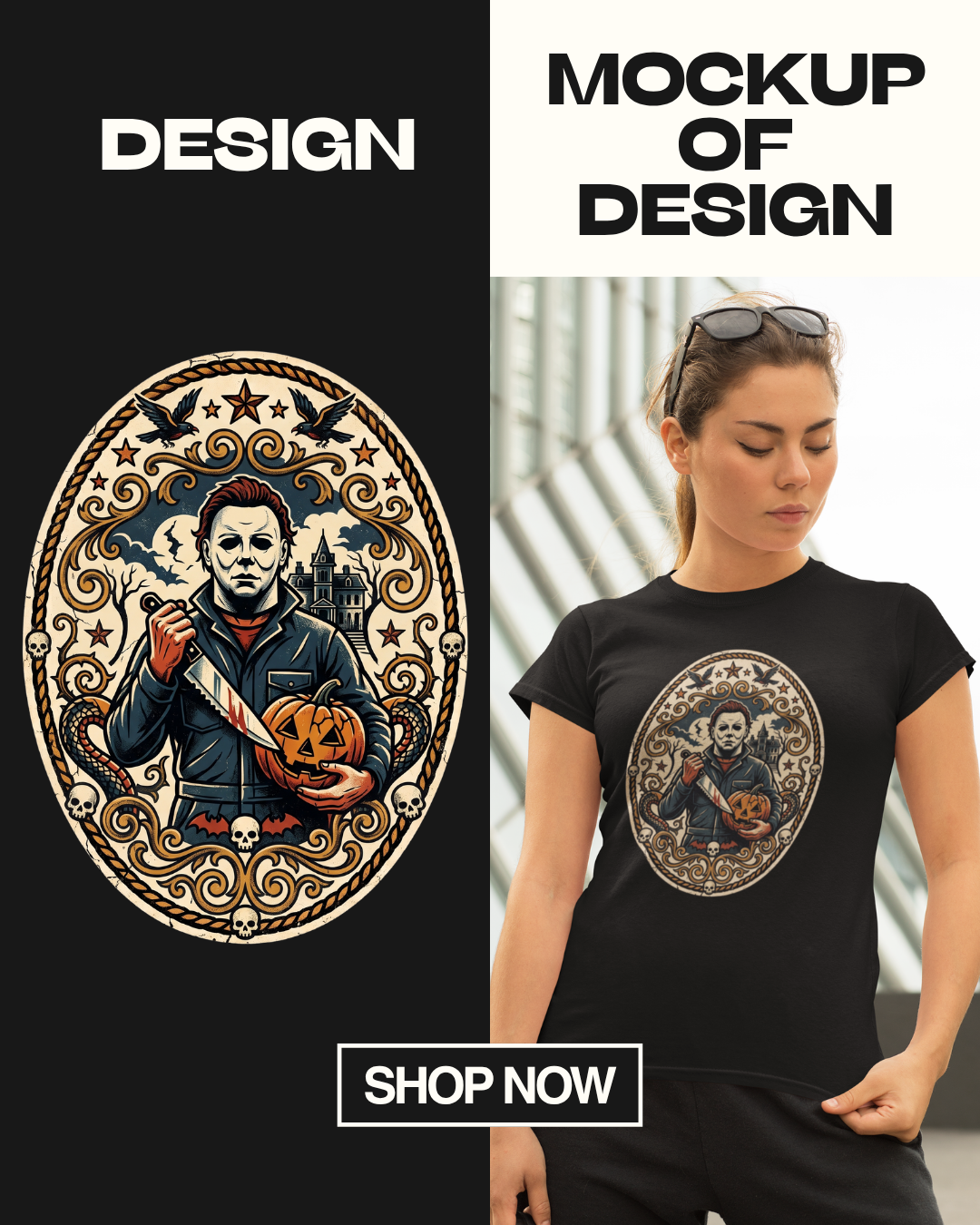 Michael Myers Retro Halloween PNG | Vintage 1930s Tattoo Flash Slasher Shirt Design | Horror Movie DTF Sublimation Download
