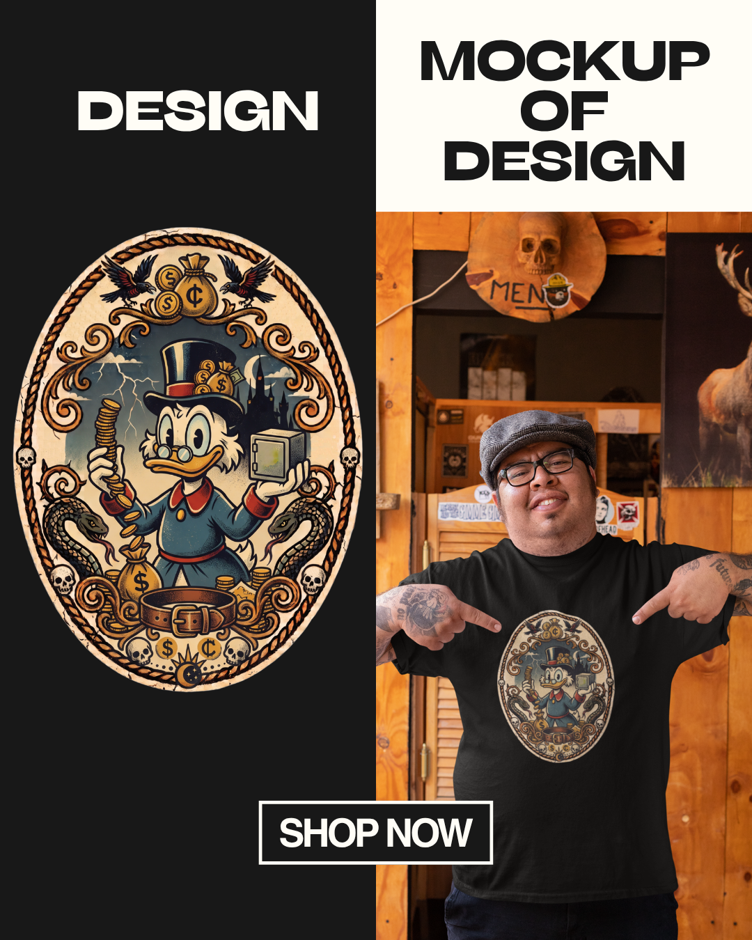 Vintage Scrooge McDuck Halloween PNG | 1930s Tattoo Flash Rich Duck T-Shirt Graphic