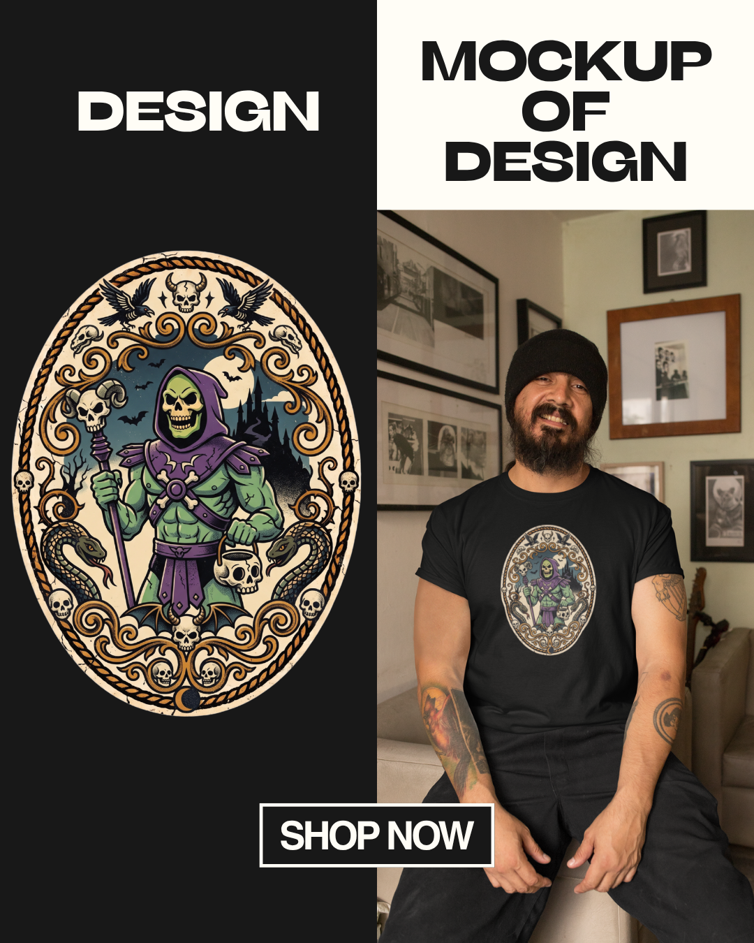 Vintage Skeletor Halloween PNG | Retro 80s Master of the Universe Tattoo Flash Shirt Design |