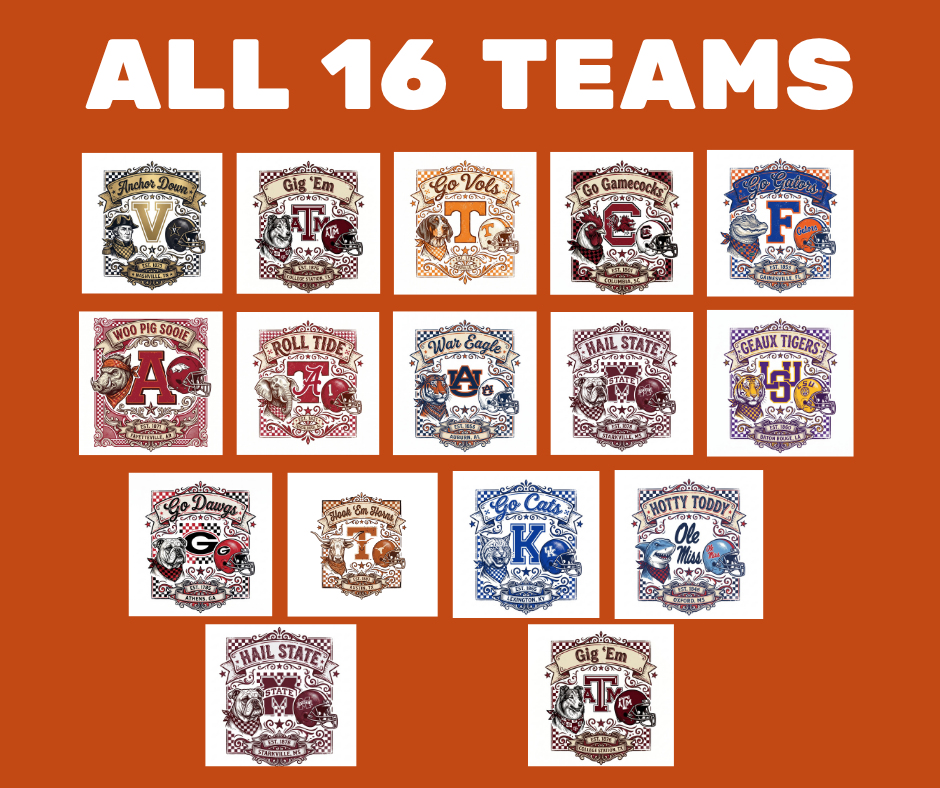 SEC All 16 Teams Vintage Football PNG Bundle – Digital Download