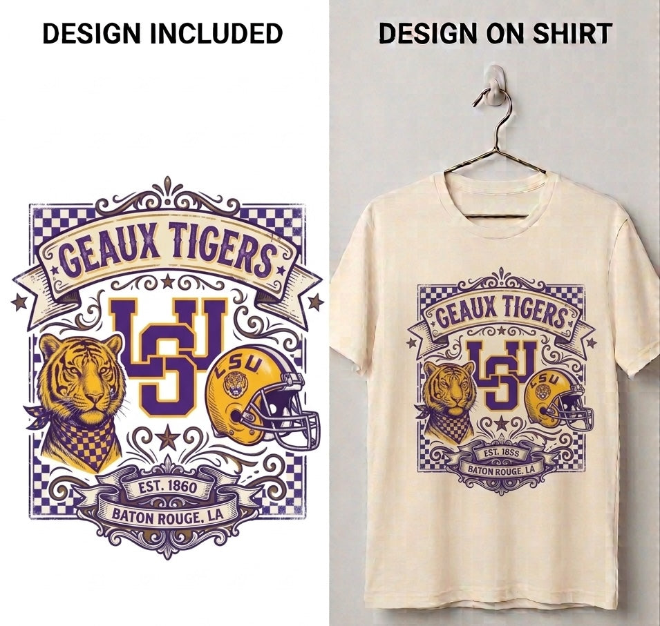 LSU Tigers “Geaux Tigers” Vintage Collage PNG Digital Download