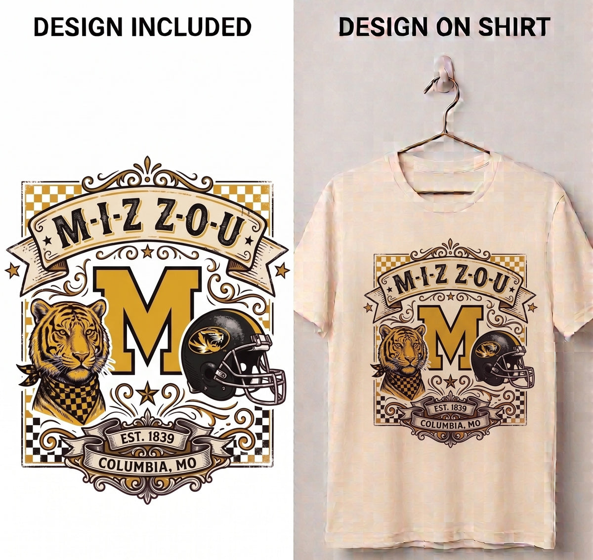 Missouri Tigers “M-I-Z Z-O-U” Vintage Collage PNG Digital Download
