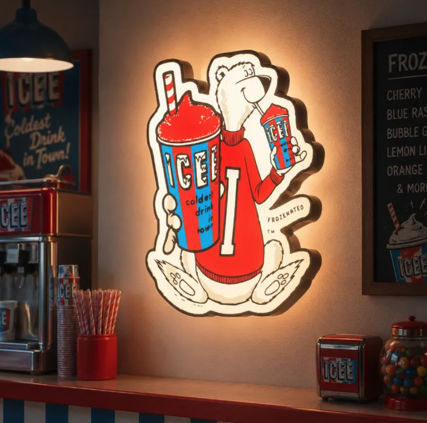 FREE ICEE LED Lightbox 3MF File | Multicolor 3D Printable Retro Drink Sign Digital Download