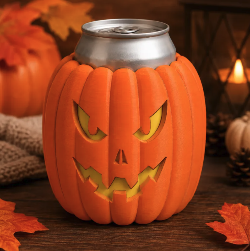 FREE Jack-o’-Lantern Pumpkin Koozie STL File | 3D Printable Halloween Can Holder Digital Download