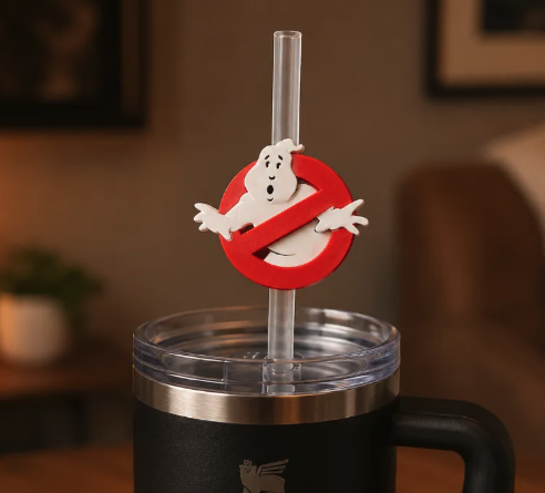 FREE Ghostbusters Straw Slider STL File | 3D Printable Tumbler Accessory Digital Download