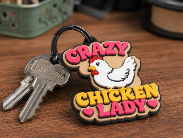 FREE Crazy Chicken Lady Keychain / Pendant STL File | 3D Printable Accessory Digital Download