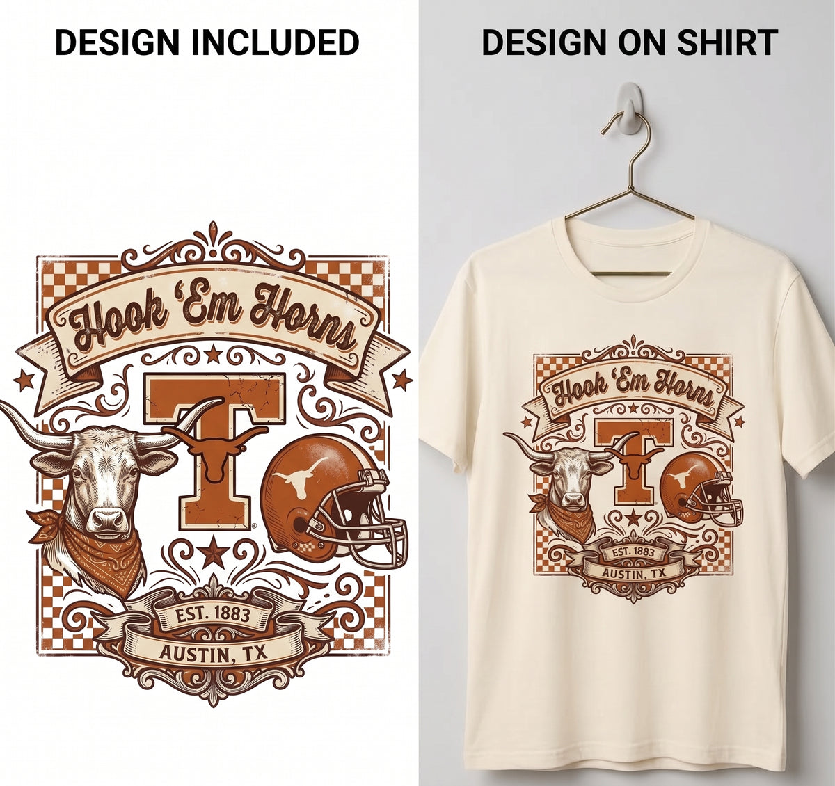 Texas Longhorns “Hook ’Em Horns” Vintage Collage PNG Digital Download