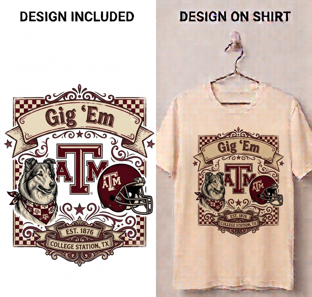 Texas A&M Aggies “Gig ’Em” Vintage Collage PNG Digital Download